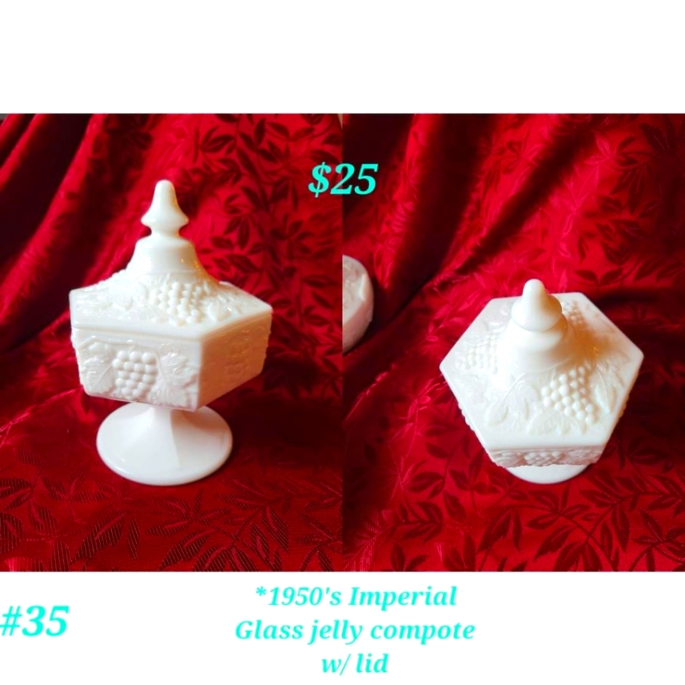 1950's Imperial Glass Lidded Jelly Compote Milk Glass